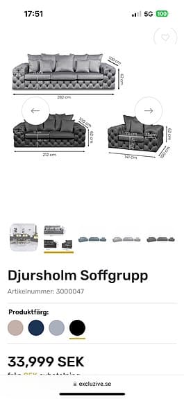 Djursholm soffgrupp typ Chesterfield i svart sammet