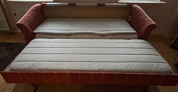 Bäddsoffa med mönstrat plyschtyg
