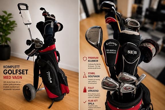 Golfset med bag och vagn svart/röd