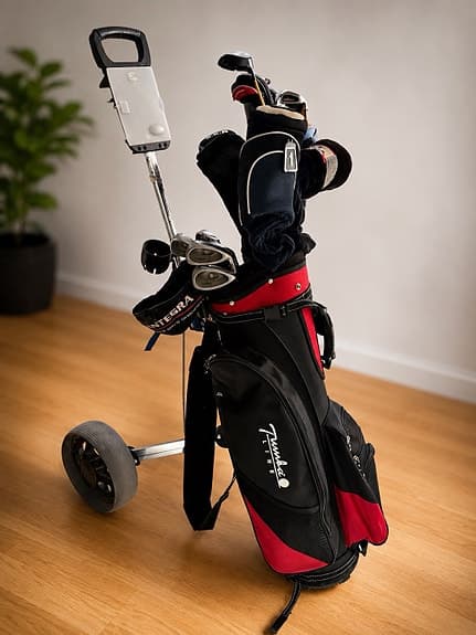 Golfset med bag och vagn svart/röd