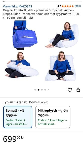 Makosas ergonomiska kudde - gravidkudde, ångestkudde