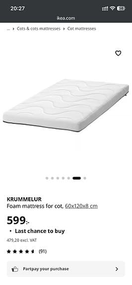 IKEA GULLIVER Cot 60x120 cm + KRUMMELUR Mattress – Bot together: 1,100 SEK