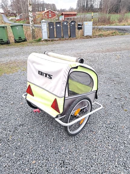 BITS cykelvagn barnvagn gul/grå