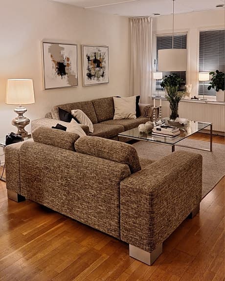 Ilva soffgrupp i grå/beige tweed tyg