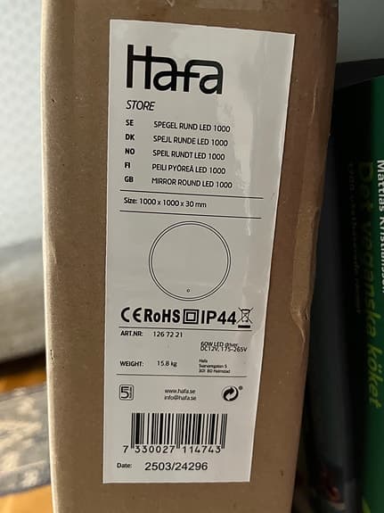 Hafa Store rund badrumsspegel LED 1000 mm