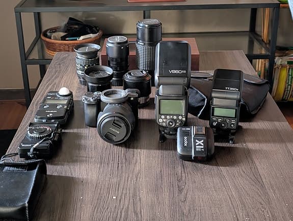 Sony a6400, objektiv, blixt, ljusmätare mm.