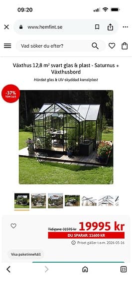 Växthus i härdat glas och UV-skyddad kanalplast