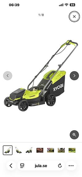 Ryobi gräsklippare batteridriven grön/svart