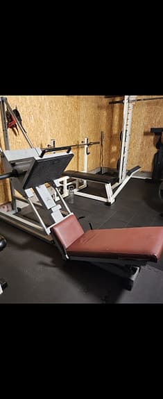 Träningsmaskiner benpress och dips/chins-station