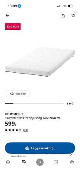 IKEA KRUMMELUR madrass till spjälsäng inkl madrasskydd