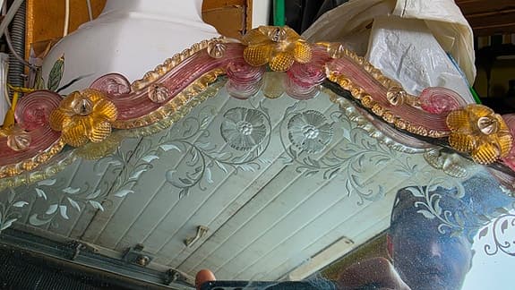 italiensk glas spegel Murano 1900 talet