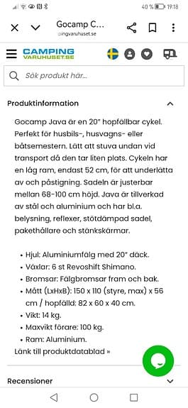 Gocamp Java hopfällbar stadscykel 20" vit