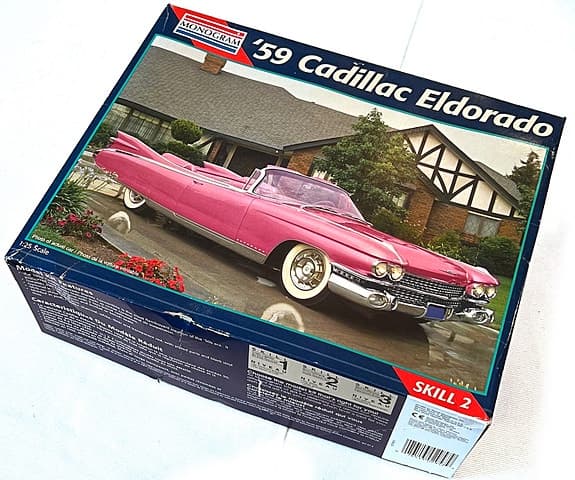 '59 Cadillac Eldorado plastbyggsats modellbil rosa
