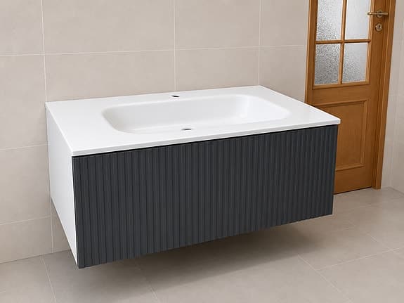 Svedbergs Poem badrumsmöbel med högskåp och spegel svart