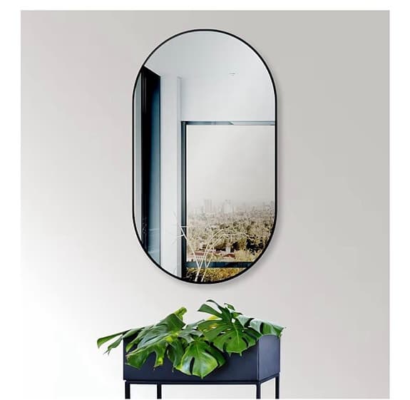 Ny oval designspelgel 60x100 cm – svart metallram (oanvänd)