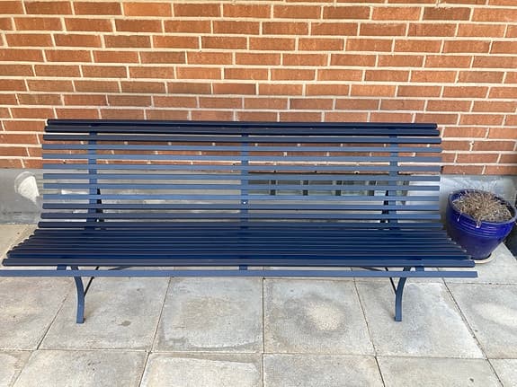 Blå stålbänk (Louisiane) 200 cm för uteplats/trädgård