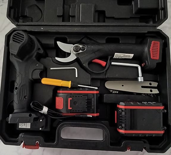 Mini Motorsåg och Sekatör Set med Batterier och Laddare