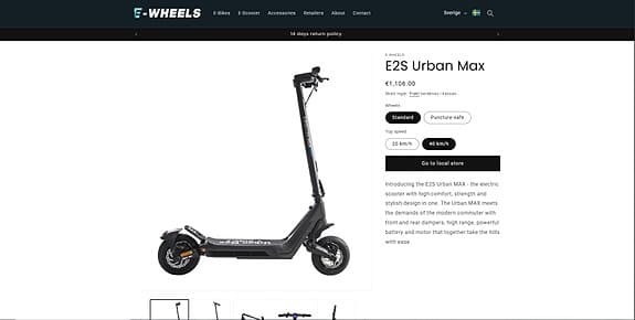 E-wheels E2S Urban Max Fulldämpad MaxControl 1300W Elsparkcykel 40km/h ++