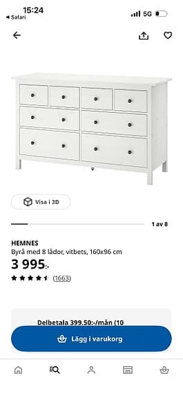 Hemnes vitbets 8- lådorsbyrå