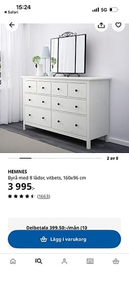 Hemnes vitbets 8- lådorsbyrå