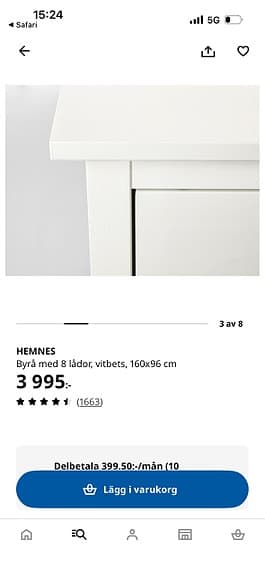 Hemnes vitbets 8- lådorsbyrå
