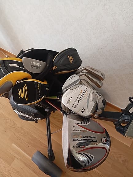 Callaway golfbag med Cobra järnklubbor och vagn