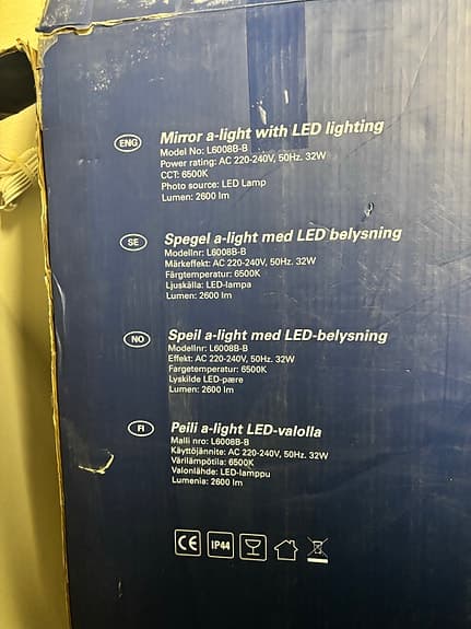 A-collection spegel a-light med LED-belysning 60 cm, Oanvänd!