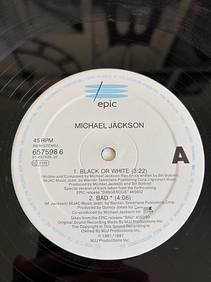 Michael Jackson – Black Or White (12” Maxi Single, Original 1991)