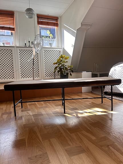 Bänk i sammet med underrede i metall