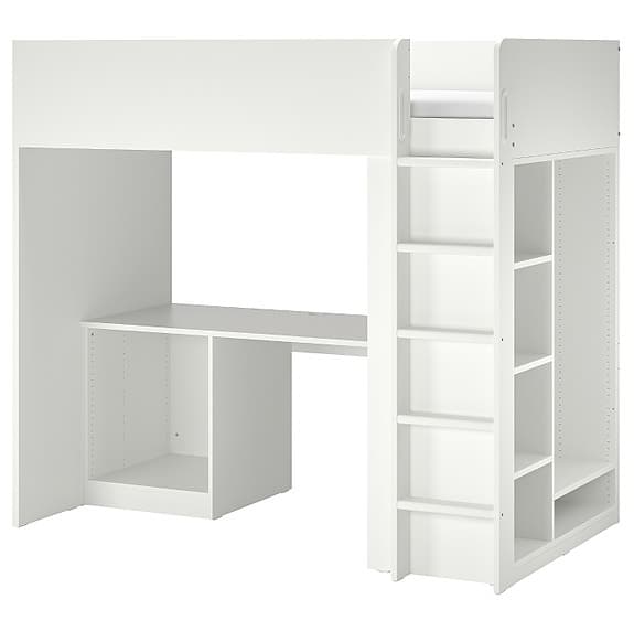 IKEA Småstad loftsäng med skrivbord och förvaring vit