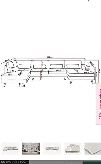 Copenhagen 5-sits Högervänd U-formad Soffa med Divan och Schäslong i Tyg