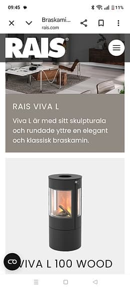 Rais Viva L braskamin vit med glaslucka och sidoglas