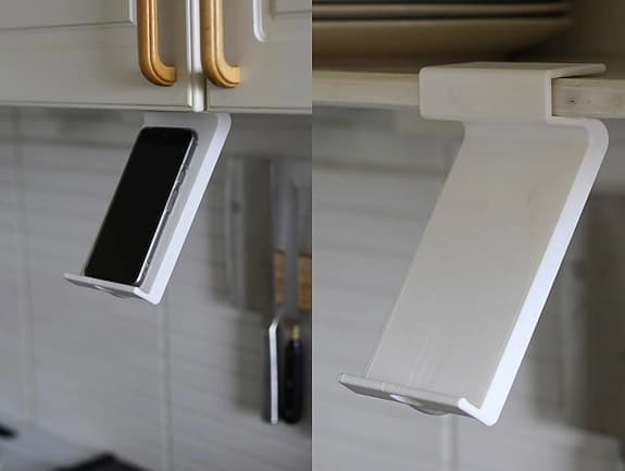 3D-printad vit mobilhållare för skåp och hyllkant