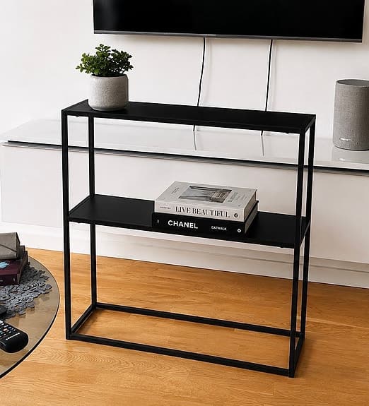 Svart konsolbord / hylla i metall – 80x26x78 cm