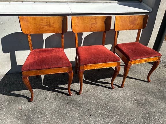 3 st retro stolar i bonad björk (1930/40-tal)
