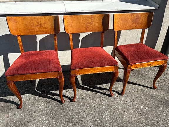 3 st retro stolar i bonad björk (1930/40-tal)