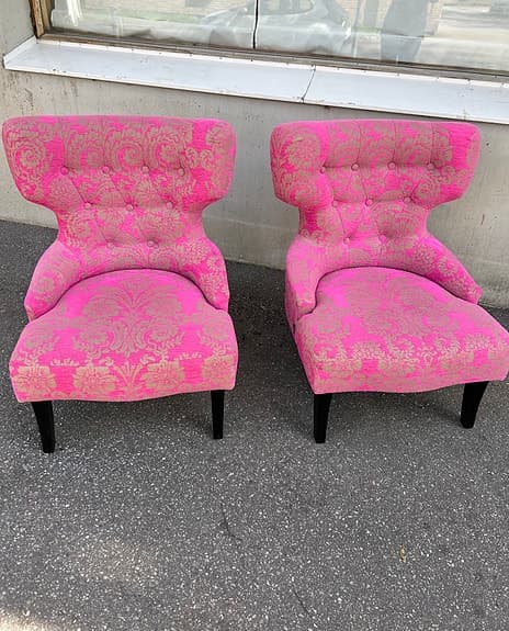Designfåtölj "Lady" Homeline – Unik Emmafåtölj i cerise/guld