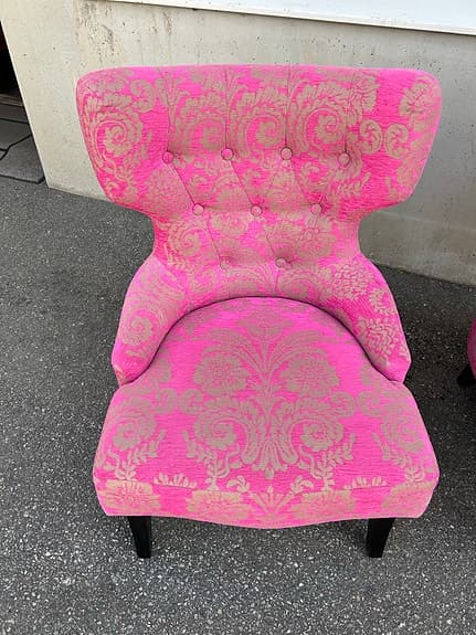Designfåtölj "Lady" Homeline – Unik Emmafåtölj i cerise/guld