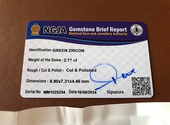 NGJA grön zirkon ädelsten 2,77 ct