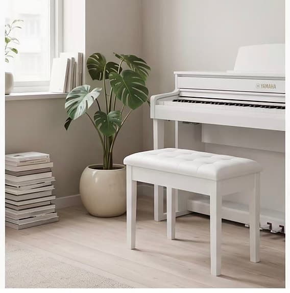 Vit Sittbänk Dubbel Pianopall med Förvaring – Fungerar även som Sängbänk