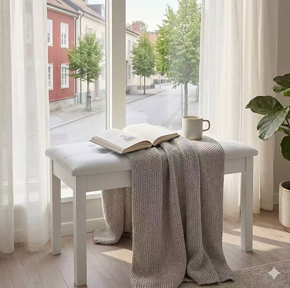 Vit Sittbänk Dubbel Pianopall med Förvaring – Fungerar även som Sängbänk