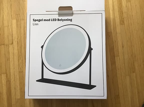 Linn spegel med LED-belysning 30 cm svart