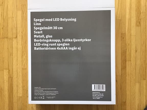 Linn spegel med LED-belysning 30 cm svart