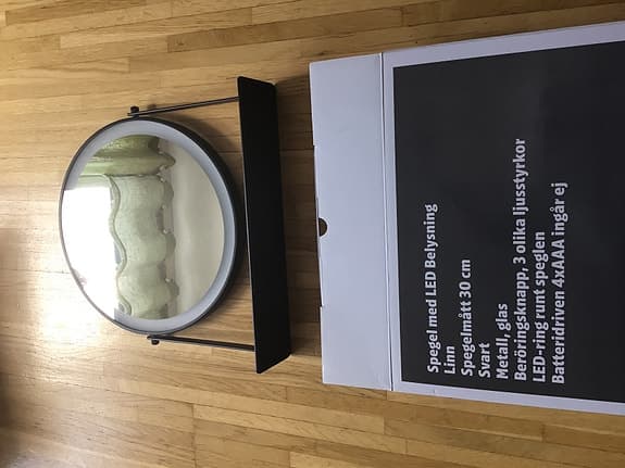 Linn spegel med LED-belysning 30 cm svart