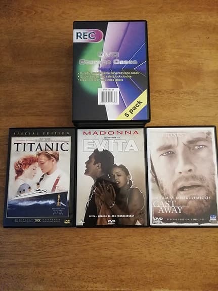 DVD- Titanic, Evita, Cast Away , 5 pack nya fodral