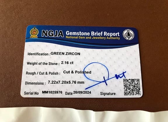 NGJA grön zirkon ädelsten 2,16 ct