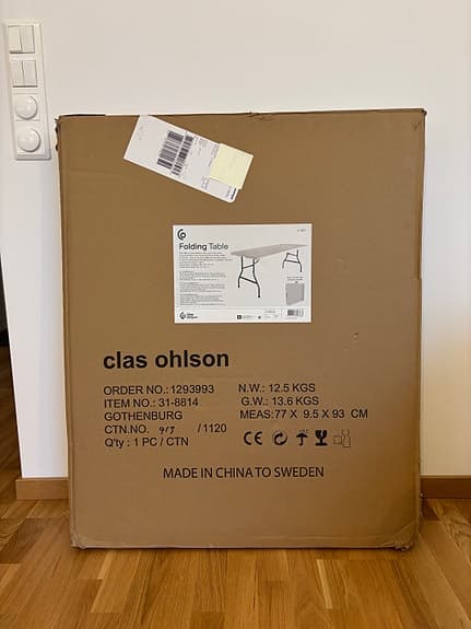 Reserved -Clas Ohlson hopfällbart bord 180x73cm vit - Folding Table 6-8 people
