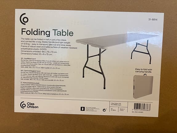 Reserved -Clas Ohlson hopfällbart bord 180x73cm vit - Folding Table 6-8 people