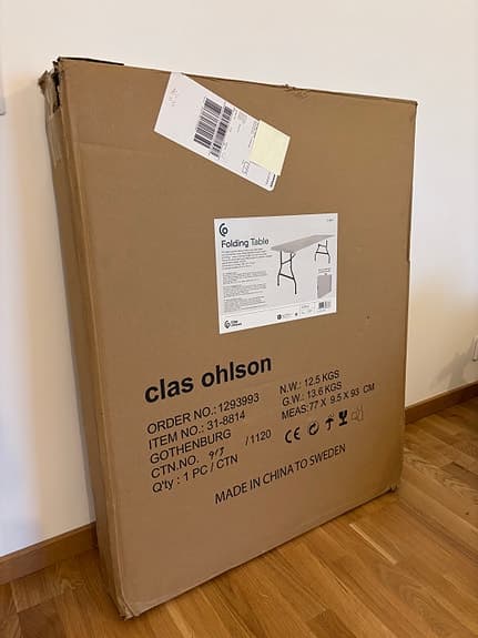 Reserved -Clas Ohlson hopfällbart bord 180x73cm vit - Folding Table 6-8 people