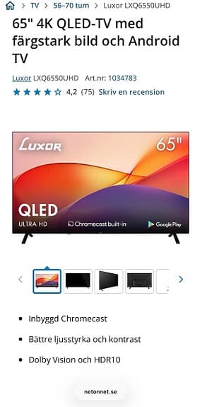 Luxor 65” 4K QLED-TV *Ny i kartong*